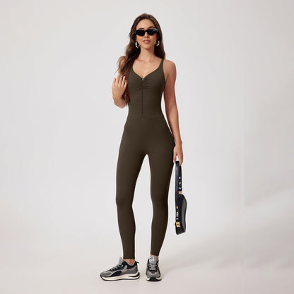 Cardydony Women's V-Neck Full-Length Activewear Jumpsuit - Sleek and Supportive Design for Effortless Movement