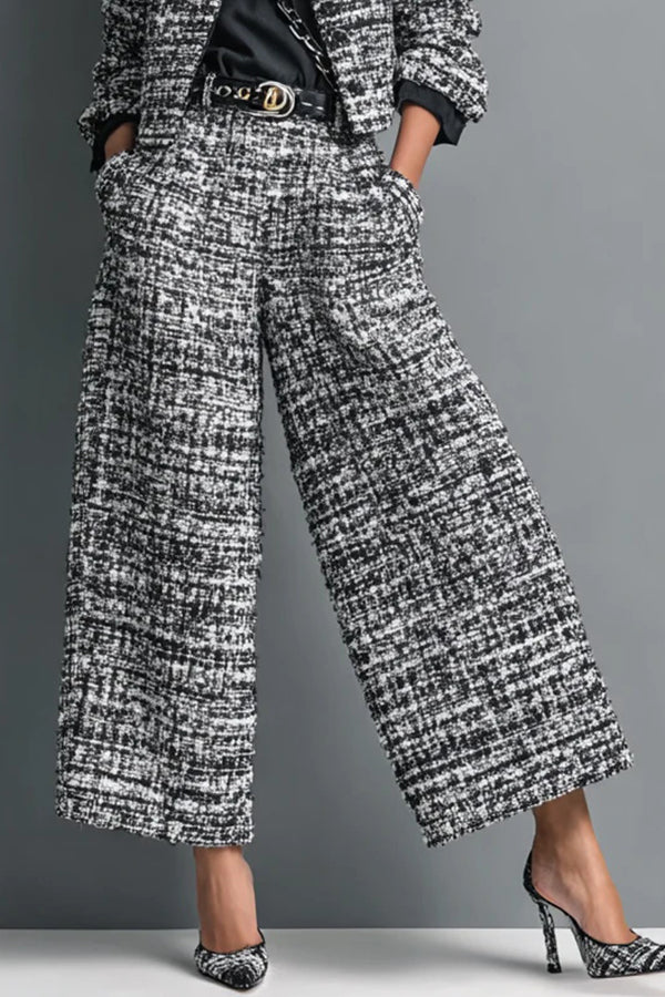 Cardydony Women's Stylish Long-sleeved Single-breasted Short Jacket and Casual Pocket Wide-leg Pants Sets