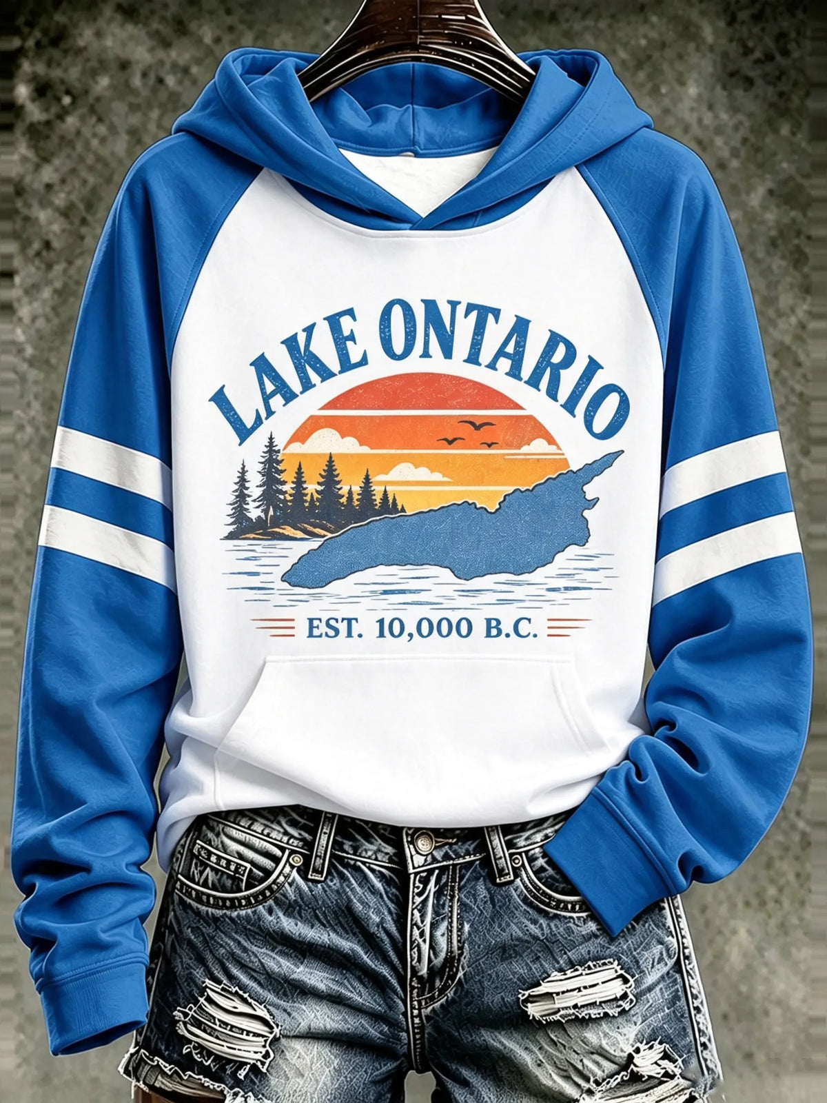 Cardydony Women's Retro Lake Ontario Est. 10,000 B.c. Print Hoodie