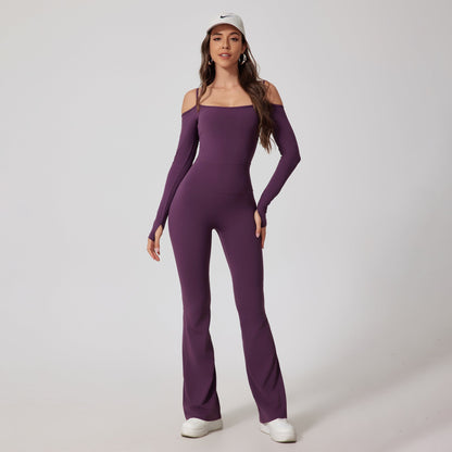 Cardydony Women's Off-Shoulder Flare Jumpsuit - Sleek and Stylish Activewear for a Bold Look