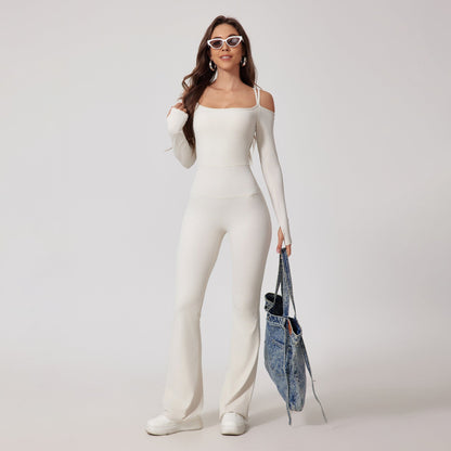 Cardydony Women's Off-Shoulder Flare Jumpsuit - Sleek and Stylish Activewear for a Bold Look