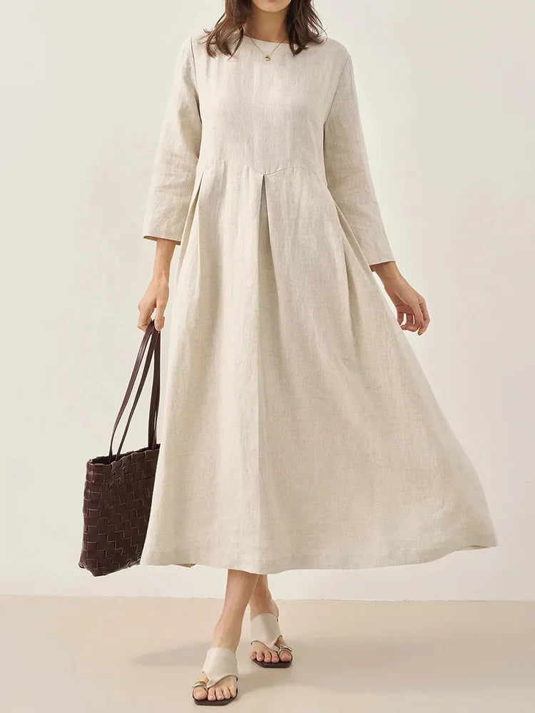 Cardydony Women's Solid Color Cotton And Linen Classic Dress
