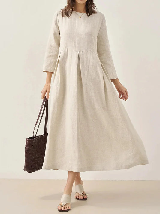 Cardydony Women's Solid Color Cotton And Linen Classic Dress