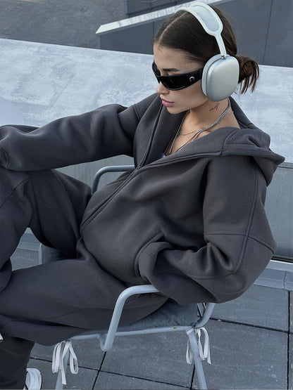 Cardydony Women's Oversized Cotton Blend Zip-Up Tracksuit Set