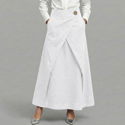 Cardydony Women's Casual Retro Slanted Button Cotton And Linen Skirt