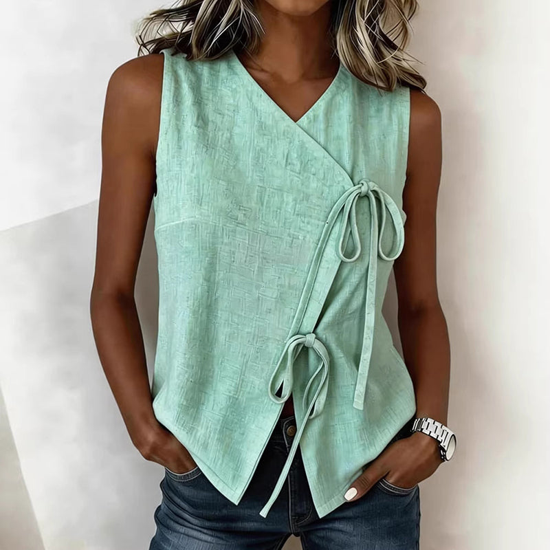 Cardydony Women's Fashionable Solid Color Sleeveless Linen Blend Vest