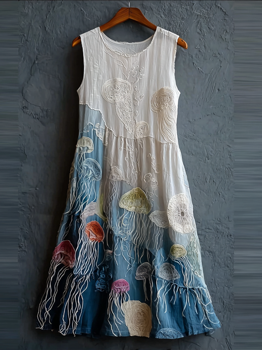Cardydony Summer Ocean Jellyfish Pattern Design Women's Sleeveless Dress