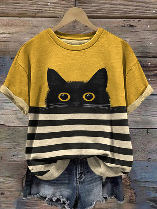 Cardydony Women's Cute Cat Print Casual T-shirt