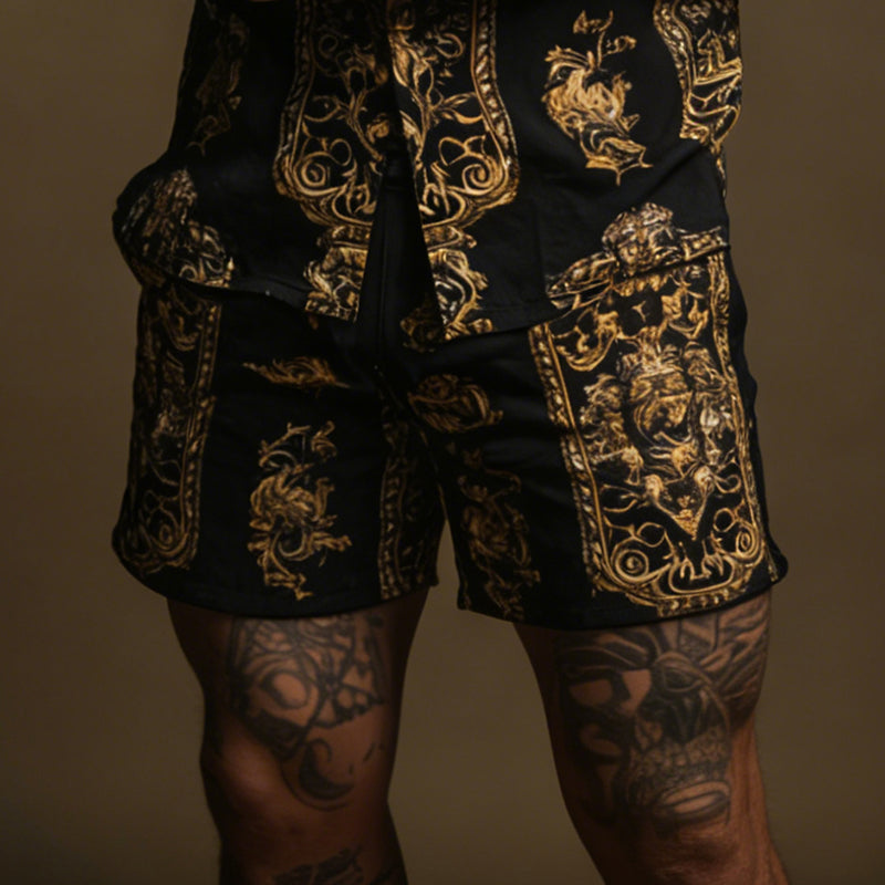 Cardydony Men's Fashion Baroque Pattern Cuban Shirt And Shorts Two-piece Set