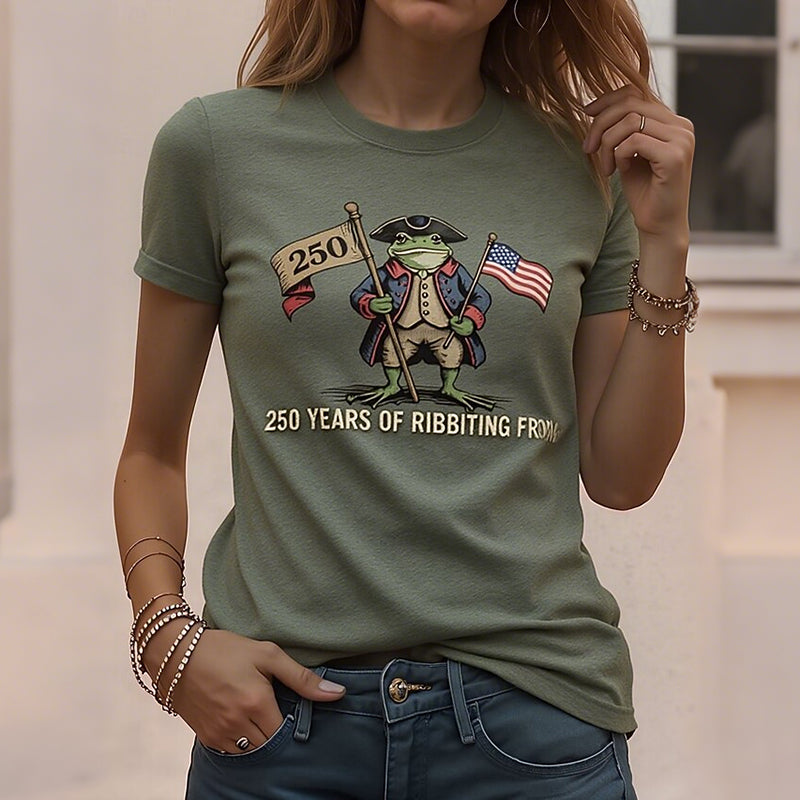 Cardydony Women's Retro American 250th Anniversary Patriotic Round Neck T Shirt