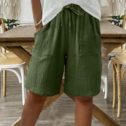 Cardydony Linen Solid Color Strappy Loose Casual Shorts