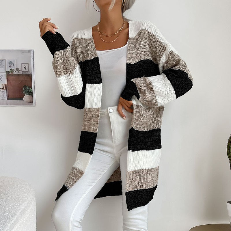 Cardydony Women's Striped Open-Front Longline Cardigan – Multicolor Options