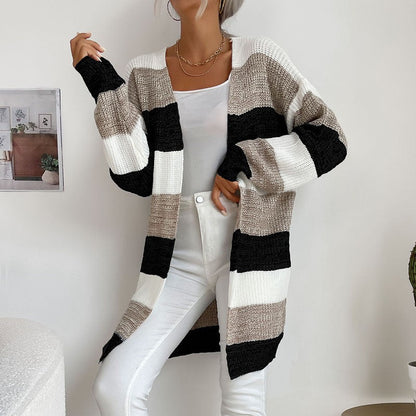 Cardydony Women's Striped Open-Front Longline Cardigan – Multicolor Options