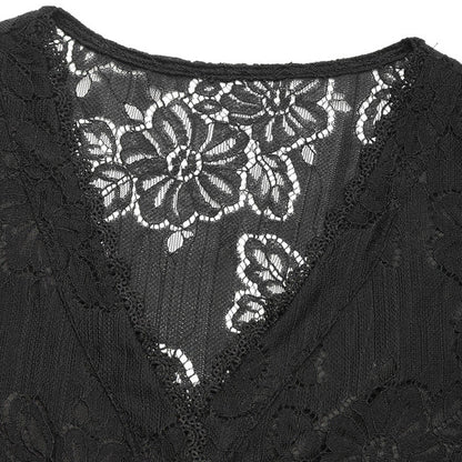 Cardydony Women's Women's Lace Button Blouse | Short Sleeve V-Neck Top