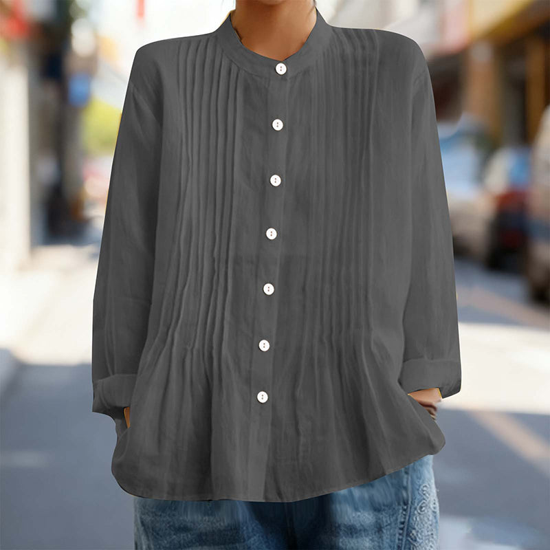 Cardydony Casual Buttoned Solid Color Long Sleeve Stand Collar Shirt