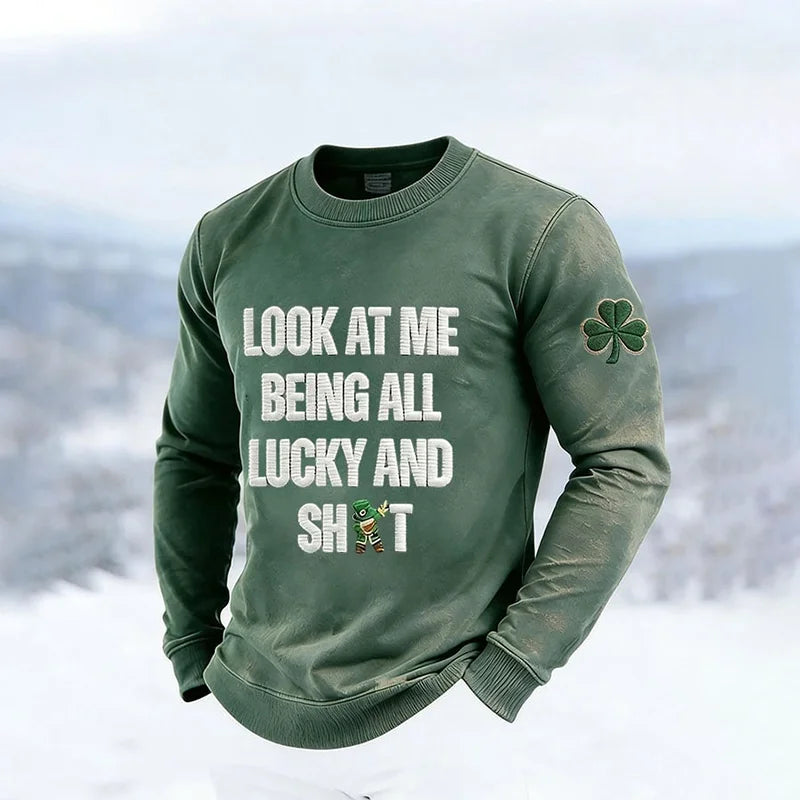 Cardydony Men's St. Patrick's Leprechaun Lucky Sweatshirt