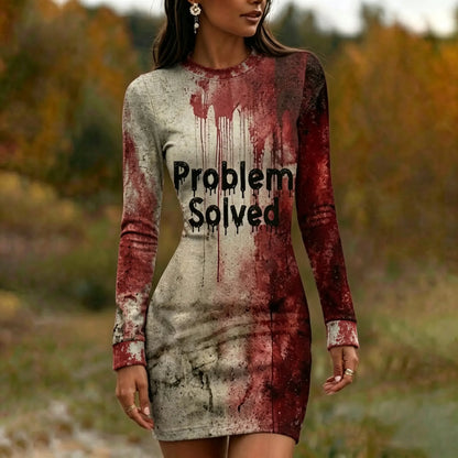 Cardydony Women's Bloody Problem Solved Halloween Art Print Bodycon Mini Dress