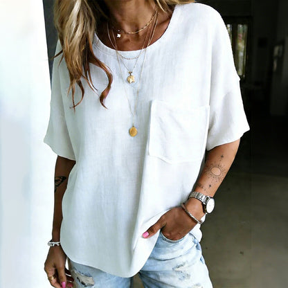 Cardydony Women's Vintage Casual Cotton And Linen Loose Pocket Top