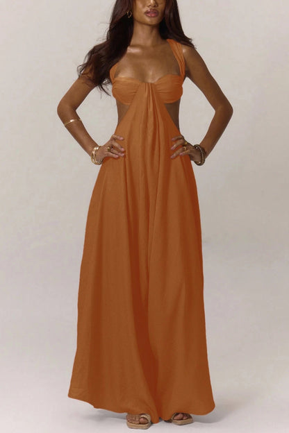 Cardydony Women's Solid Color Casual Camisole Loose Stretch Wide-leg Jumpsuit