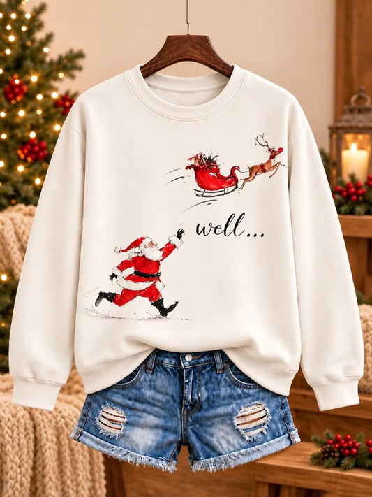 Cardydony Women's Christmas-themed Santa Sleigh Print Crewneck Sweatshirt