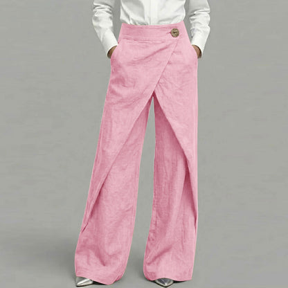 Cardydony Women's Casual Retro Slanted Button Cotton And Linen Pants