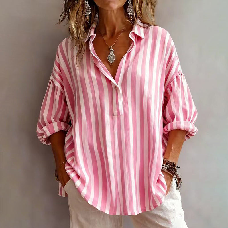 Cardydony Casual Loose Striped Half Lapel Shirt