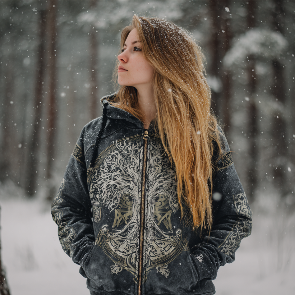 Women's Viking Retro Style Hooded Sweatshirt Jacket