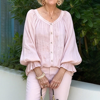 Cardydony Casual Solid Color Button-down Women's Long-sleeved Shirt