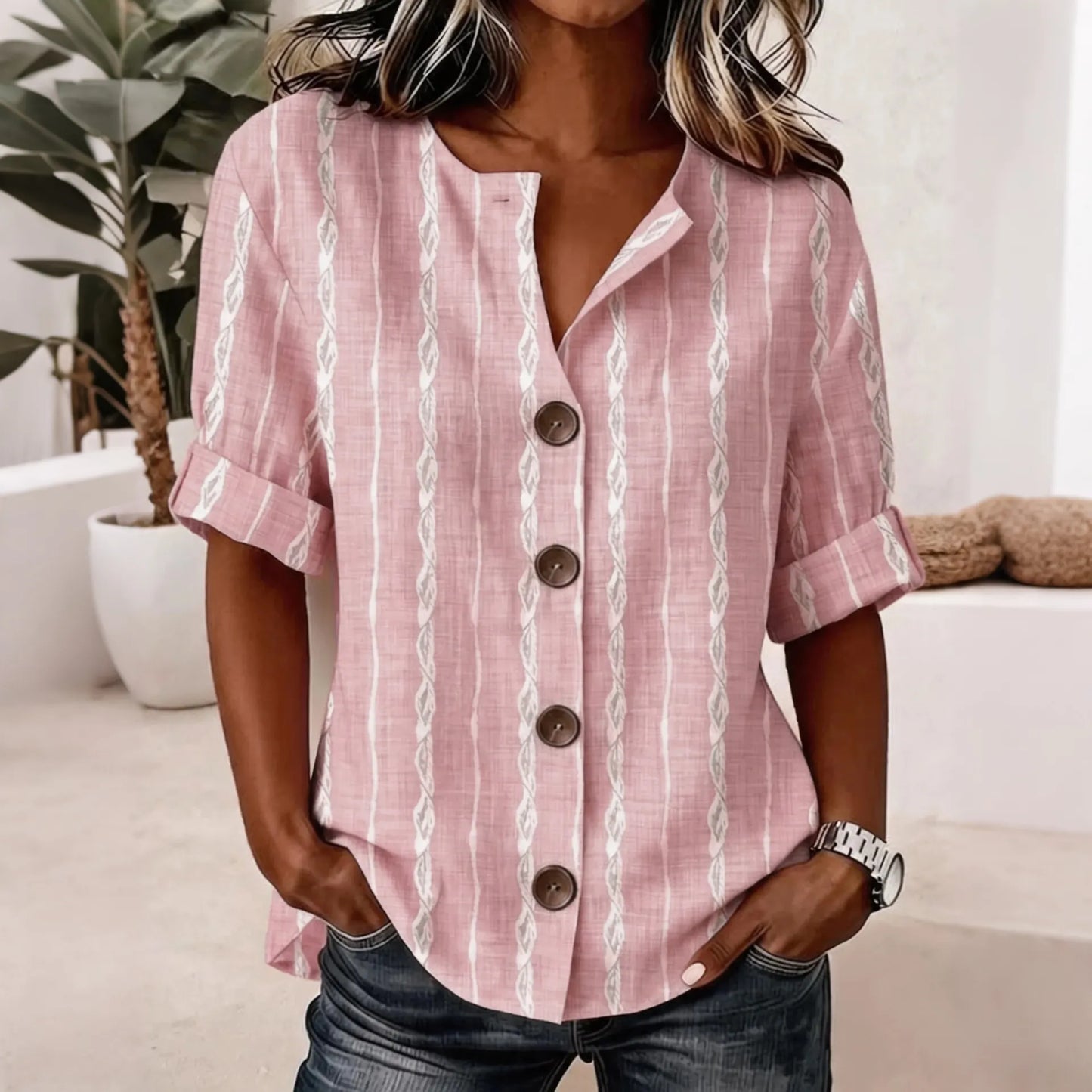 Cardydony Women's Striped Art Pattern Casual Shirt