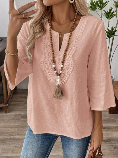 Cardydony Elegant Lace-trimmed Comfortable V-neck Shirt