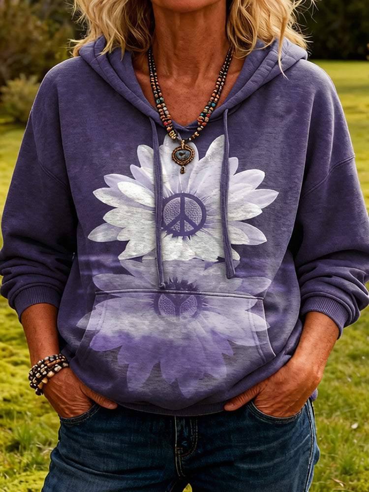 Cardydony Women's Peace Tie-dye Froal Art Pattern Casual Hoodie