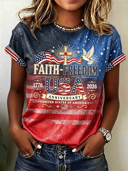 Cardydony Women's Retro Independence Day Anniversary T-shirt
