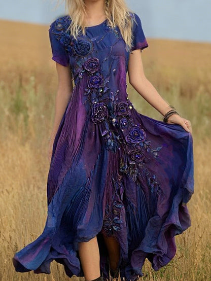 Cardydony Women's Vintage Bohemian Style Rose And Floral Embroidered Dress