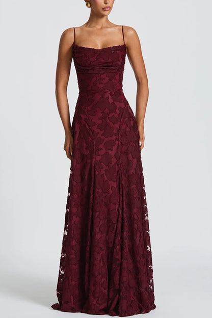 Cardydony Women's Francis Custom Floral Burnout Fabric Cowl Neck Back Lace-up Maxi Dress