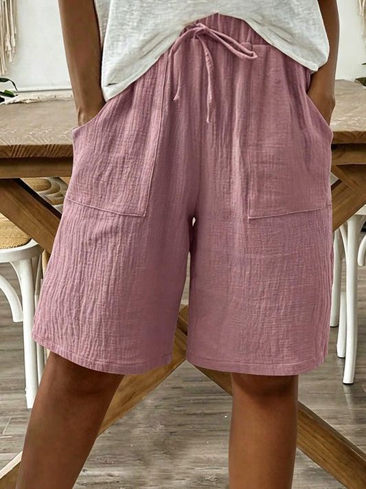 Cardydony Linen Solid Color Strappy Loose Casual Shorts