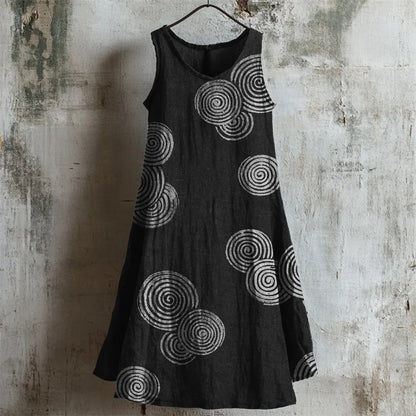 Cardydony Ripples Japanese Lino Pattern Linen Tank Dress