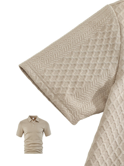 Cardydony Men's Leisure Textured Polo Shirt And Shorts Two Piece Set