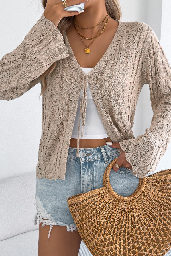 Cardydony Women's Solid Color Loose V-neck Long-sleeved Vacation Knit Cardigan