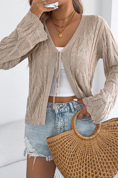 Cardydony Women's Solid Color Loose V-neck Long-sleeved Vacation Knit Cardigan