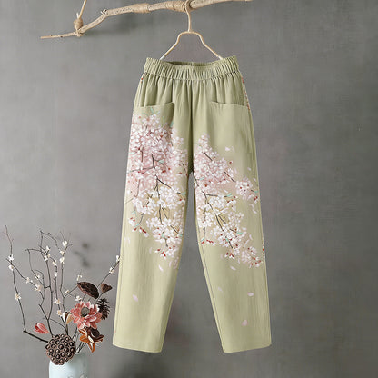 Cardydony Casual Floral Embroidered Comfortable Linen Pants