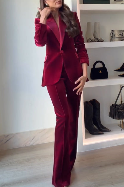 Cardydony Women's Delicate Daze Velvet Satin Lapel Button Up Long Sleeve Tapered Waist Blazer