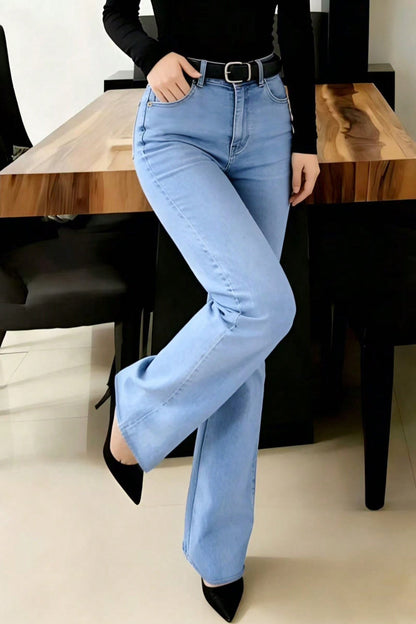 Cardydony Women's  Stylish High-waisted Pockets Casual Women's Jeans