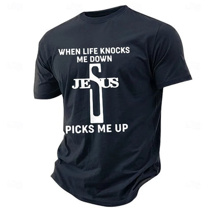 Cardydony Men's Letter Cross Jesus T Shirt