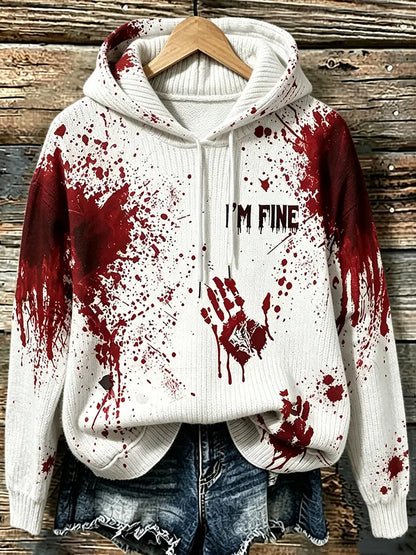 Cardydony Women's Retro Bloodstain I'm Fine Print Hooded Sweater