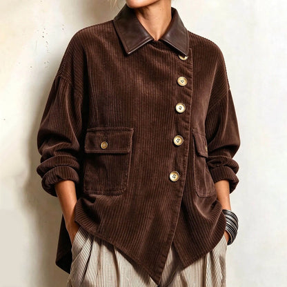 Cardydony Women's Fall Winter Cozy Asymmetric Corduroy Top