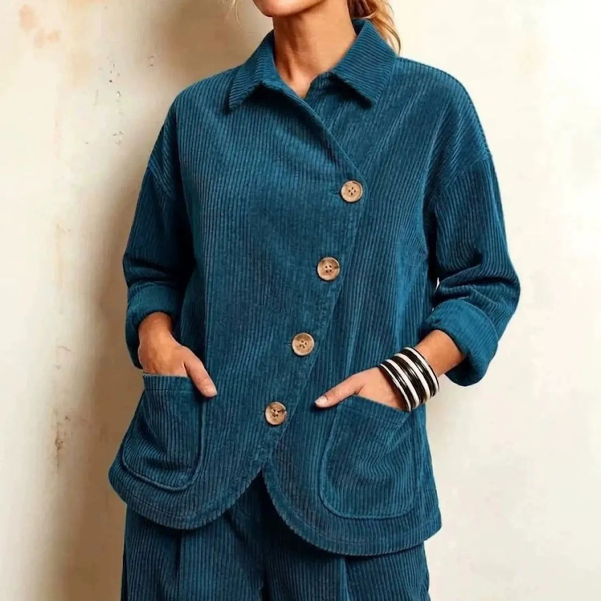 Cardydony Women's Fall Winter Cozy Asymmetric Corduroy Top