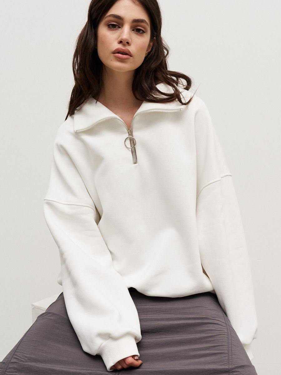 Cardydony Women's Half-Zip Cotton Blend Oversized Sweatshirt