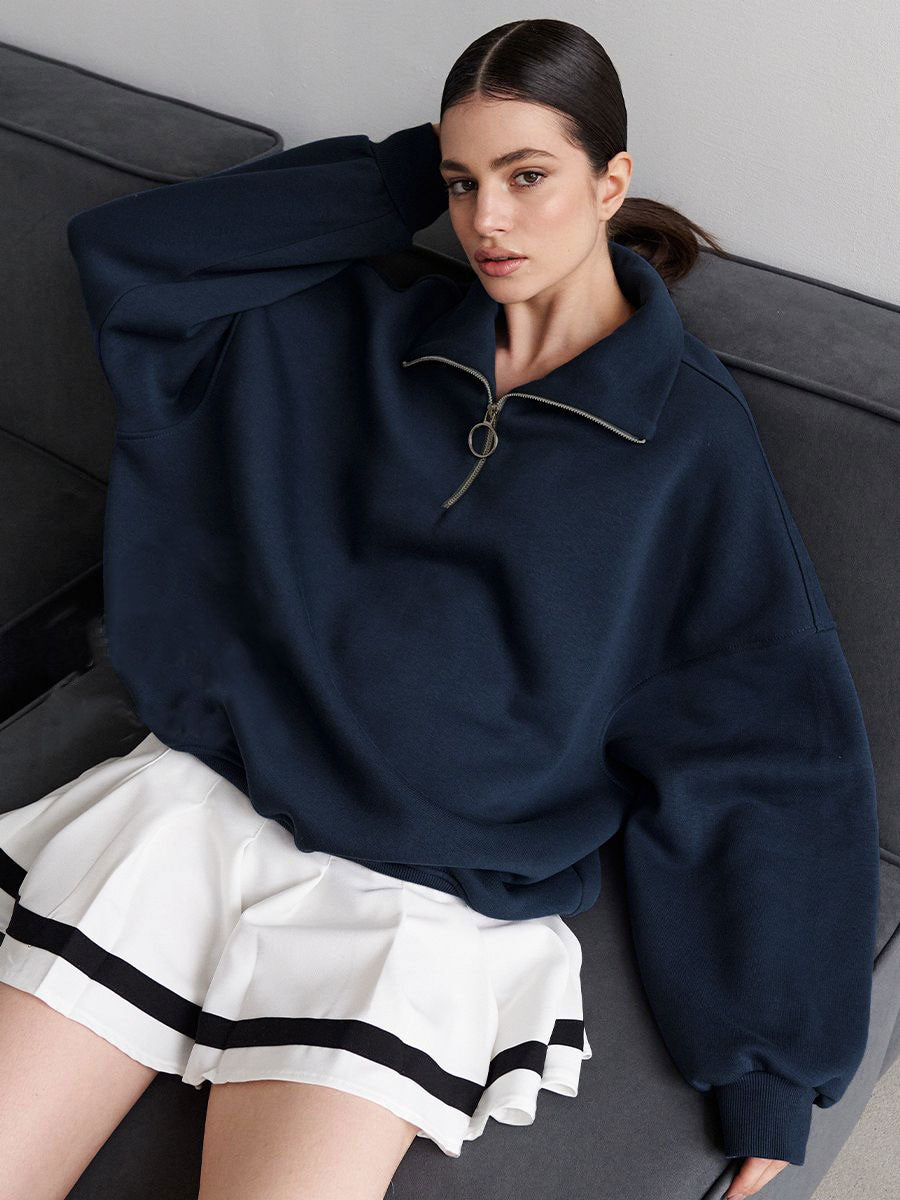 Cardydony Women's Half-Zip Cotton Blend Oversized Sweatshirt