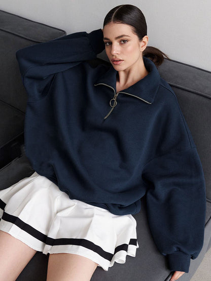 Cardydony Women's Half-Zip Cotton Blend Oversized Sweatshirt