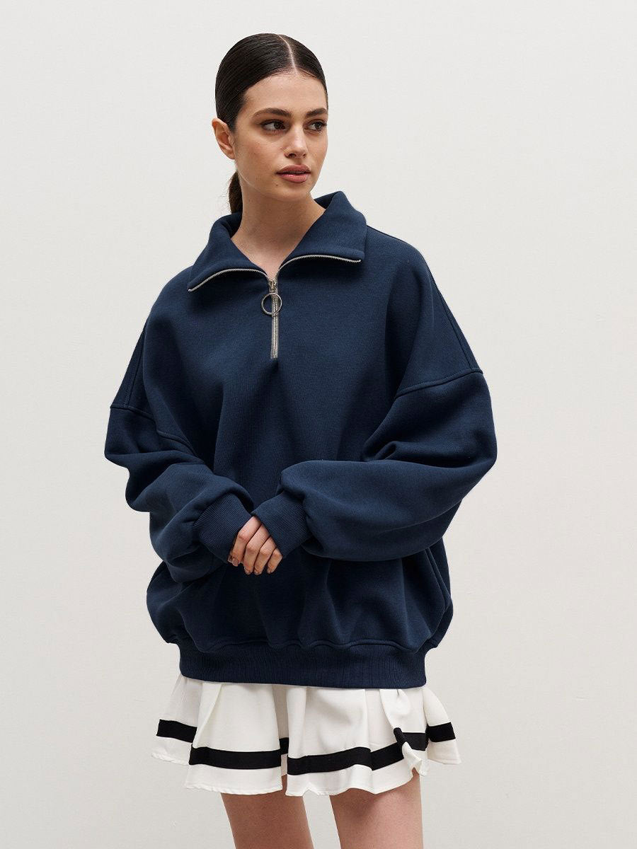 Cardydony Women's Half-Zip Cotton Blend Oversized Sweatshirt